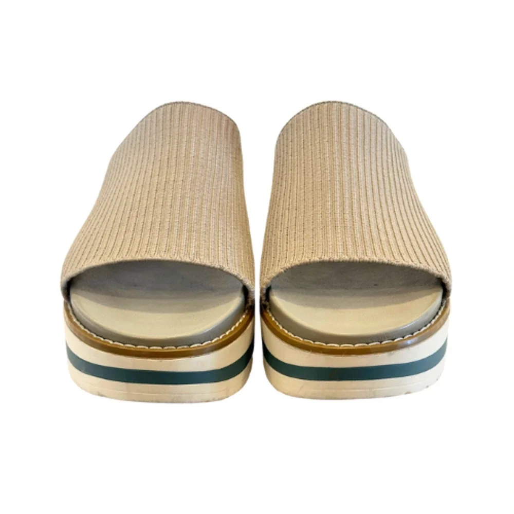 Crown Vintage Beige Ribbed Slide Sandal with Striped Platform